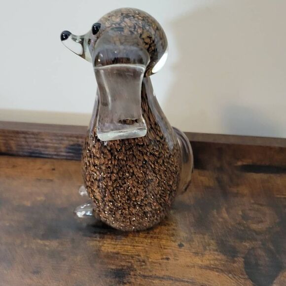 GCA ART GLASS GOLD & BLACK MURANO STYLE HAND MADE DOG FIGURINE 6 1/2" TALL - Picture 3 of 4